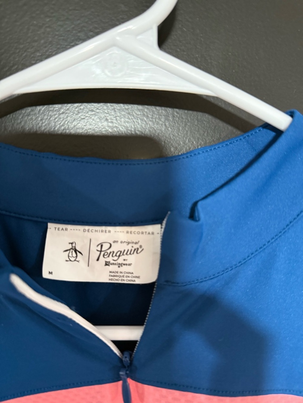 Penguin Sleeveless Golf Polo in Blue, Pink & White - Picture 4 of 4